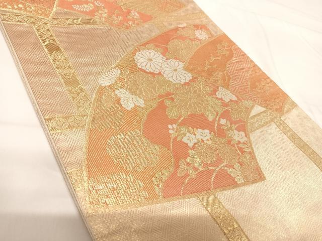 平和屋着物◎六通柄袋帯 地紙花文 金糸 正絹 逸品 AABG2379yx