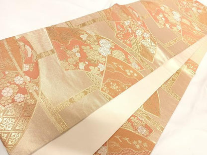 平和屋着物◎六通柄袋帯 地紙花文 金糸 正絹 逸品 AABG2379yx