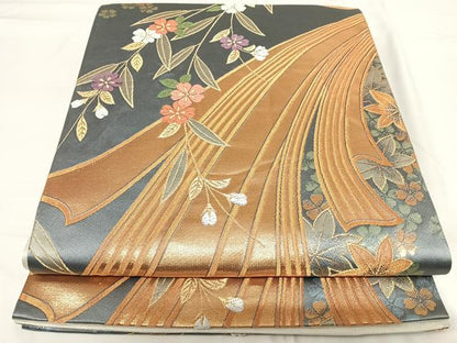 平和屋着物◎六通柄袋帯　唐織　熨斗花文　金糸　正絹　逸品　AABG2380yx