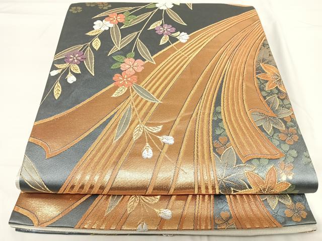 平和屋着物◎六通柄袋帯　唐織　熨斗花文　金糸　正絹　逸品　AABG2380yx