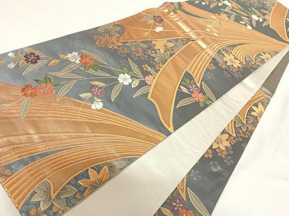平和屋着物◎六通柄袋帯　唐織　熨斗花文　金糸　正絹　逸品　AABG2380yx