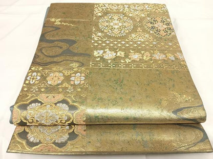 平和屋着物◎六通柄袋帯　花鳥文　金銀糸　正絹　逸品　AABG2382yx