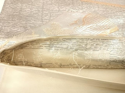 平和屋着物◎西陣　六通柄袋帯　風流花扇卉図　金銀糸　正絹　逸品　AABG2390yx