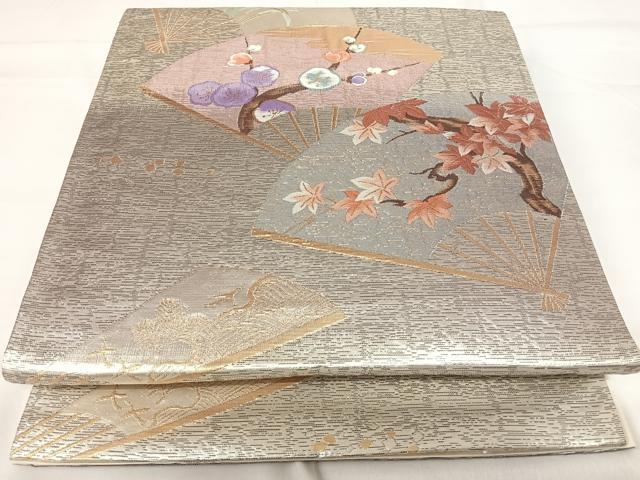 平和屋着物◎西陣　六通柄袋帯　風流花扇卉図　金銀糸　正絹　逸品　AABG2390yx