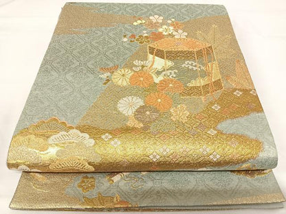 平和屋着物◎六通柄袋帯　王朝幻想　金銀糸　正絹　逸品　AABG2395yx