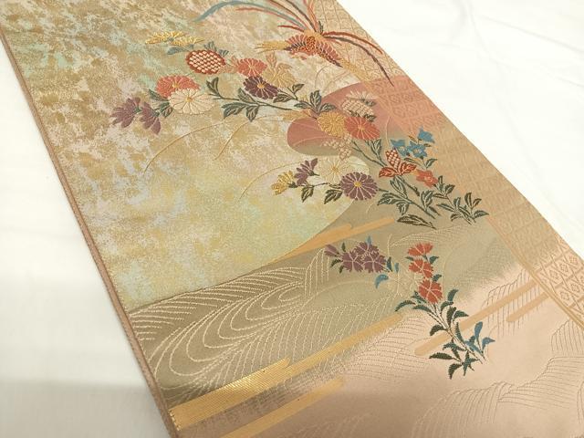 平和屋着物◎太鼓柄袋帯 唐織 競華鳳凰文 金糸 正絹 逸品 AABG2402yx