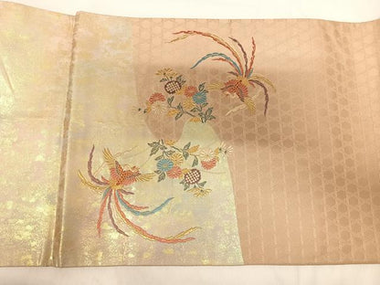 平和屋着物◎太鼓柄袋帯 唐織 競華鳳凰文 金糸 正絹 逸品 AABG2402yx