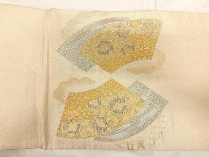 平和屋着物◎太鼓柄袋帯 地紙花文 金銀糸 正絹 逸品 AABG2412yx