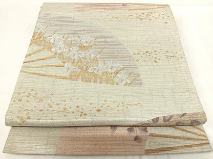 平和屋着物◎六通柄袋帯　扇面花文　金銀糸　正絹　逸品　AABG2415yx