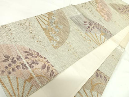 平和屋着物◎六通柄袋帯　扇面花文　金銀糸　正絹　逸品　AABG2415yx
