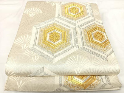 平和屋着物◎六通柄袋帯　亀甲花文　金銀糸　正絹　逸品　AABG2419yx