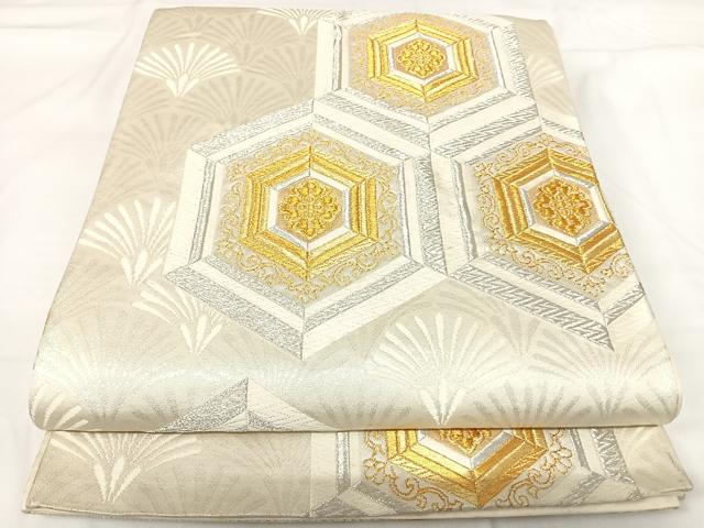 平和屋着物◎六通柄袋帯　亀甲花文　金銀糸　正絹　逸品　AABG2419yx