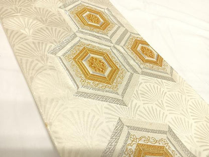 平和屋着物◎六通柄袋帯　亀甲花文　金銀糸　正絹　逸品　AABG2419yx