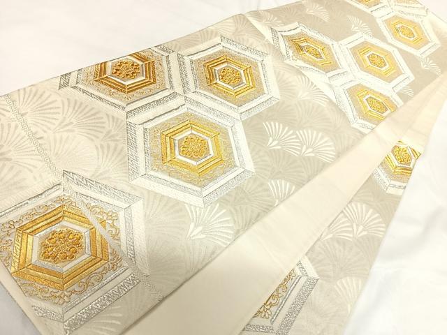 平和屋着物◎六通柄袋帯　亀甲花文　金銀糸　正絹　逸品　AABG2419yx