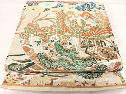 平和屋着物◎アンティーク 大正ロマン 丸帯 唐織 鳳凰花文 金銀糸 正絹 逸品 AABG2420yx