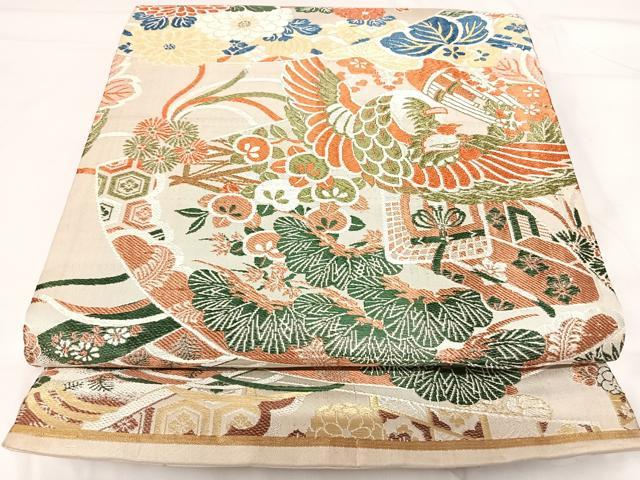 平和屋着物◎アンティーク 大正ロマン 丸帯 唐織 鳳凰花文 金銀糸 正絹 逸品 AABG2420yx