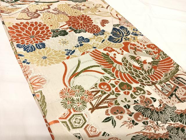 平和屋着物◎アンティーク 大正ロマン 丸帯 唐織 鳳凰花文 金銀糸 正絹 逸品 AABG2420yx