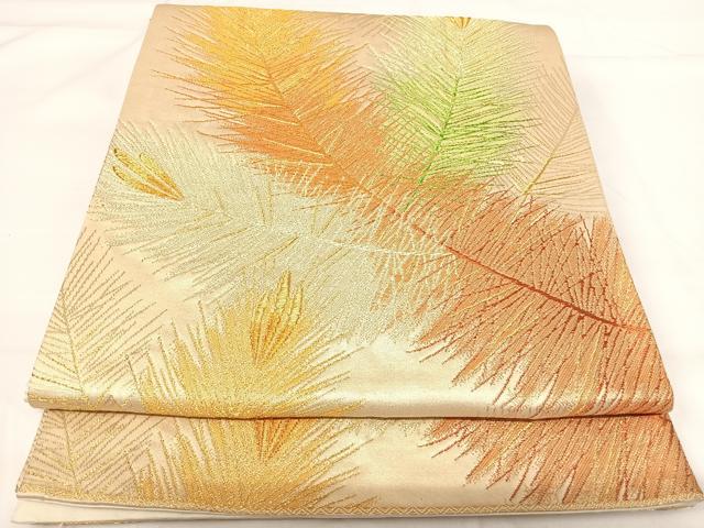 平和屋着物◎六通柄袋帯　松葉　金糸　正絹　逸品　AABG2429yx