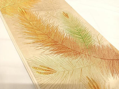 平和屋着物◎六通柄袋帯　松葉　金糸　正絹　逸品　AABG2429yx
