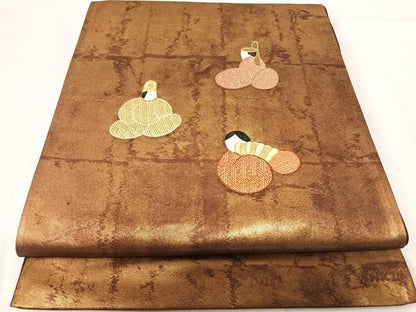 平和屋着物◎太鼓柄袋帯　人物文　金糸　正絹　逸品　AABG2431yx