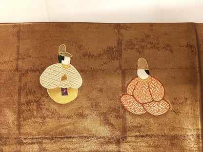 平和屋着物◎太鼓柄袋帯　人物文　金糸　正絹　逸品　AABG2431yx