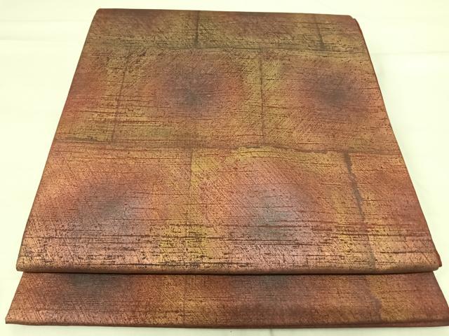平和屋着物◎全通柄袋帯　紬地　格子　正絹　逸品　AABG2432yx