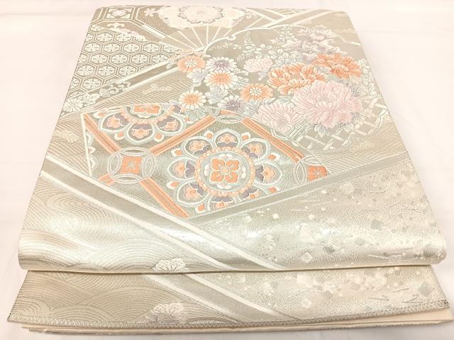 平和屋着物◎六通柄袋帯 唐織 九百錦 京みやび 正倉院花文 銀糸 正絹 逸品 AABG2439yx