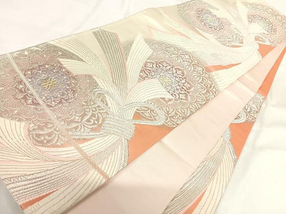 平和屋着物◎六通柄袋帯 唐織 正倉院花文 金銀糸 正絹 逸品 AABG2442yx