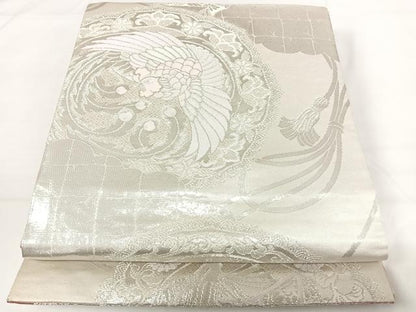平和屋着物◎両面全通柄袋帯 更紗花文 銀糸 正絹 逸品 AABG2445yx