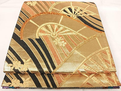 平和屋着物◎六通柄袋帯　片輪車文　金糸　正絹　逸品　AABG2446yx