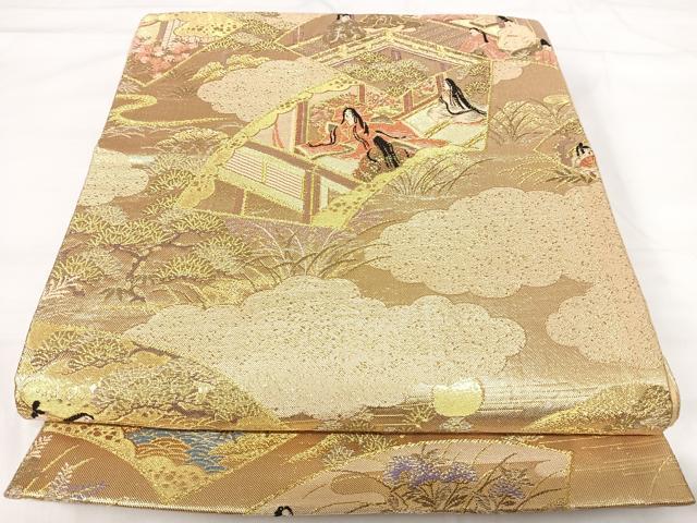 平和屋着物◎六通柄袋帯　人物風景文　金糸　正絹　逸品　AABG2453yx
