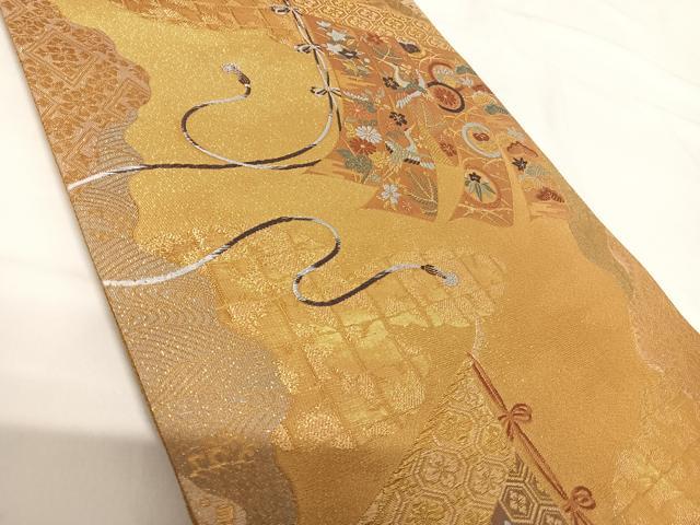 平和屋着物◎六通柄袋帯　唐織　瑞雲几帳文　金糸　正絹　逸品　AABG2459yx