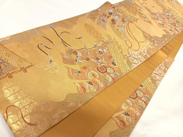 平和屋着物◎六通柄袋帯　唐織　瑞雲几帳文　金糸　正絹　逸品　AABG2459yx