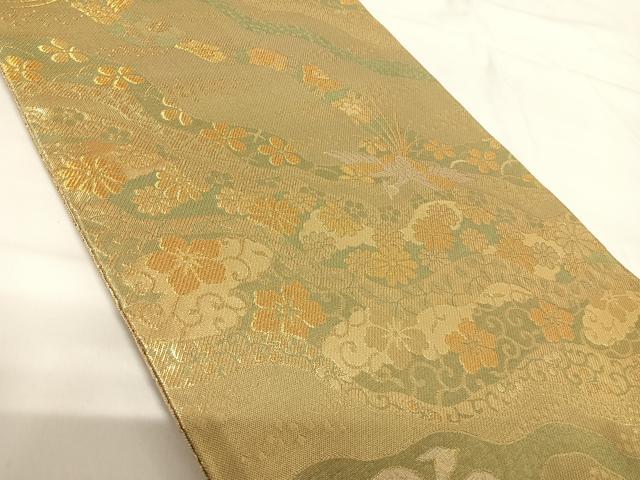 平和屋着物◎佐賀錦　六通柄袋帯　道長文　金糸　正絹　逸品　AABG2460yx