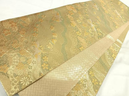 平和屋着物◎佐賀錦　六通柄袋帯　道長文　金糸　正絹　逸品　AABG2460yx