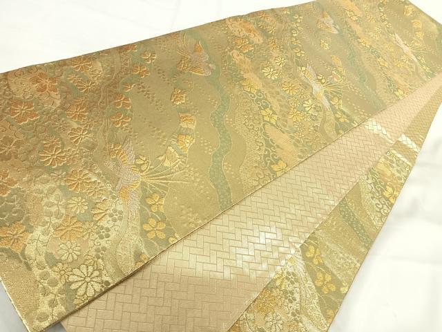 平和屋着物◎佐賀錦　六通柄袋帯　道長文　金糸　正絹　逸品　AABG2460yx