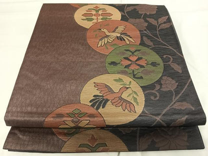 平和屋着物◎六通柄袋帯　花鳥文　正絹　逸品　AABG2462yx