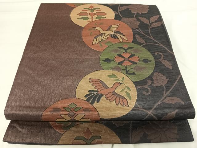 平和屋着物◎六通柄袋帯　花鳥文　正絹　逸品　AABG2462yx