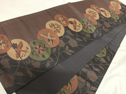平和屋着物◎六通柄袋帯　花鳥文　正絹　逸品　AABG2462yx