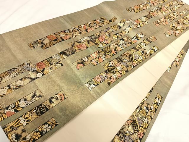 平和屋着物◎六通柄袋帯 唐織 熨斗花文 金糸 正絹 逸品 AABG2464yx