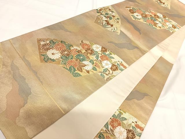 平和屋着物◎六通柄袋帯 地紙花文 金糸 正絹 逸品 AABG2466yx