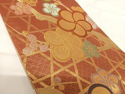 平和屋着物◎守太郎コレクション 六通柄袋帯 枝梅文 金糸 正絹 逸品 AABG2467yx