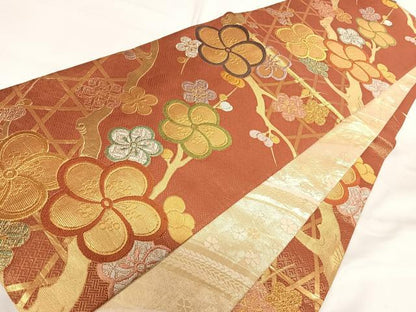 平和屋着物◎守太郎コレクション 六通柄袋帯 枝梅文 金糸 正絹 逸品 AABG2467yx