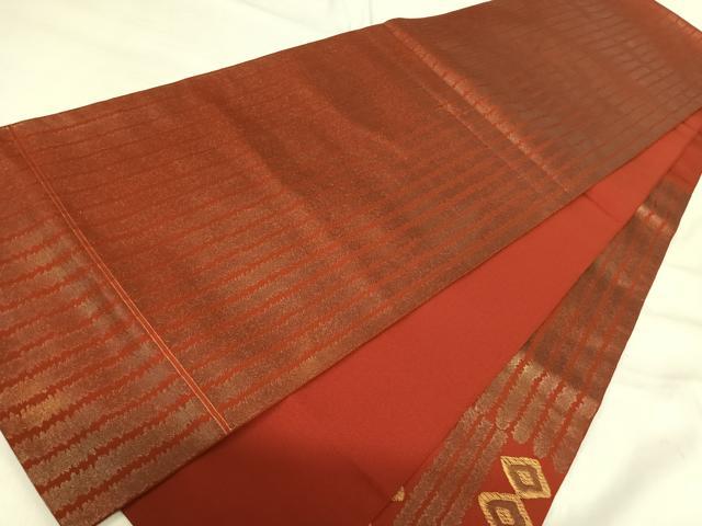 平和屋着物◎太鼓柄袋帯　幾何学文様　金糸　正絹　逸品　AABG2470yx
