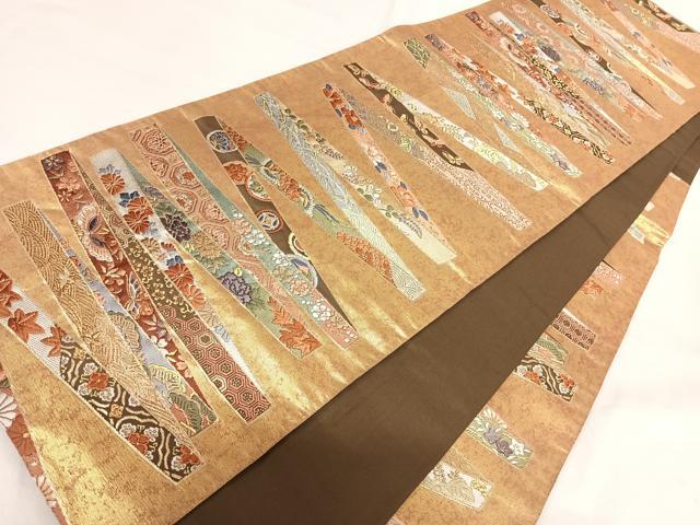 平和屋着物◎六通柄袋帯 唐織 渡来宝飾 横段かずら熨斗文 金銀糸 正絹 逸品 AABG2476yx