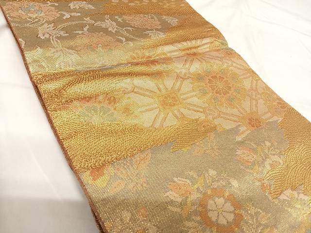 平和屋着物◎佐賀錦　六通柄袋帯　霞花文　金糸　正絹　逸品　AABG2484yx