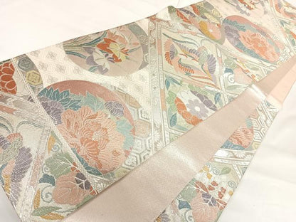 平和屋着物◎佐賀錦　六通柄袋帯　格天井花鳥図　銀糸　正絹　逸品　AABG2485yx