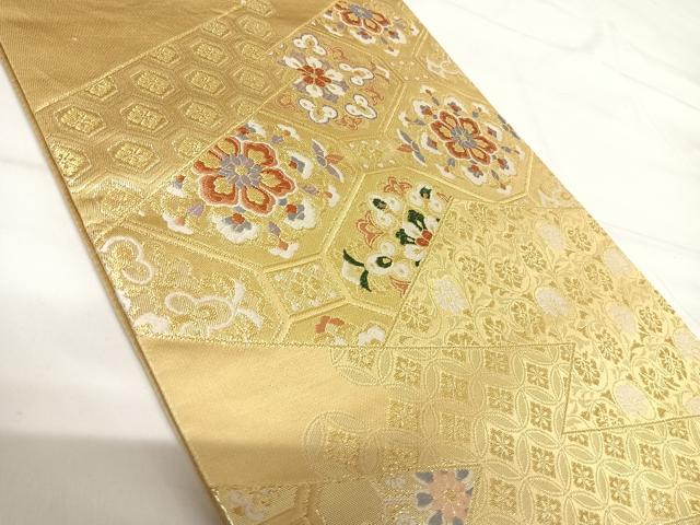 平和屋着物◎六通柄袋帯 唐織 松皮取華文 金糸 正絹 逸品 AABG2486yx