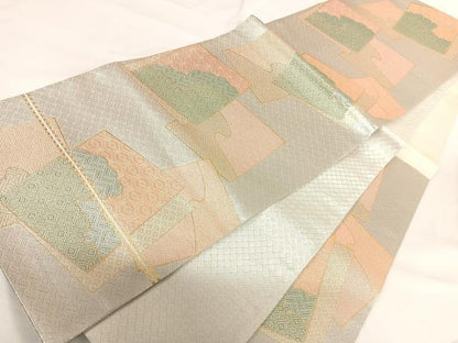 平和屋着物◎佐賀錦二重箔　六通柄袋帯　色紙重ね文　金銀糸　正絹　逸品　AABG2488yx
