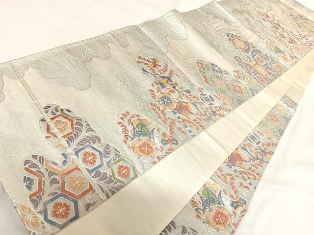 平和屋着物◎六通柄袋帯　唐織　吉祥文　銀糸　正絹　逸品　AABG2490yx